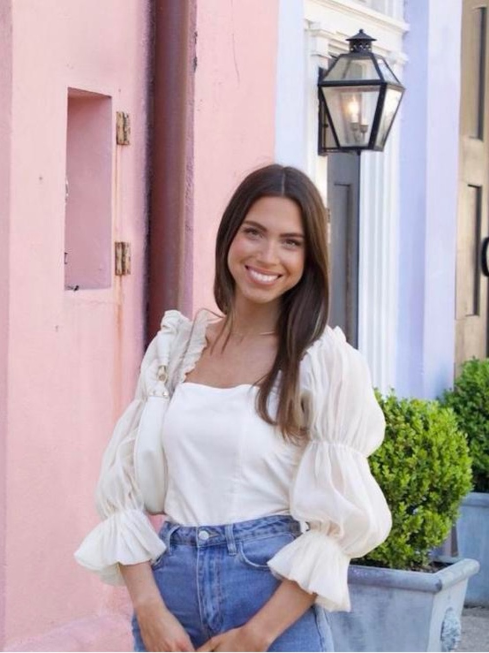 vestique Ivory Puff-Sleeve Square Neck Blouse